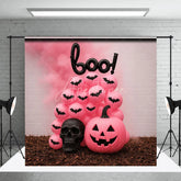 Aperturee - Aperturee Pink Halloween Photography Backdrop Boo Balloons with Pink Pumpkins Girly Gothic Spooky Party Photo Booth