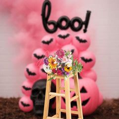 Aperturee - Aperturee Pink Halloween Photography Backdrop Boo Balloons with Pink Pumpkins Girly Gothic Spooky Party Photo Booth