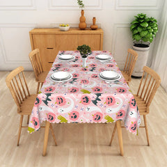 Aperturee - Aperturee Pink Halloween Rectangle Tablecloth with Jack o’ Lanterns for Cute and Girly Spooky Party Decor