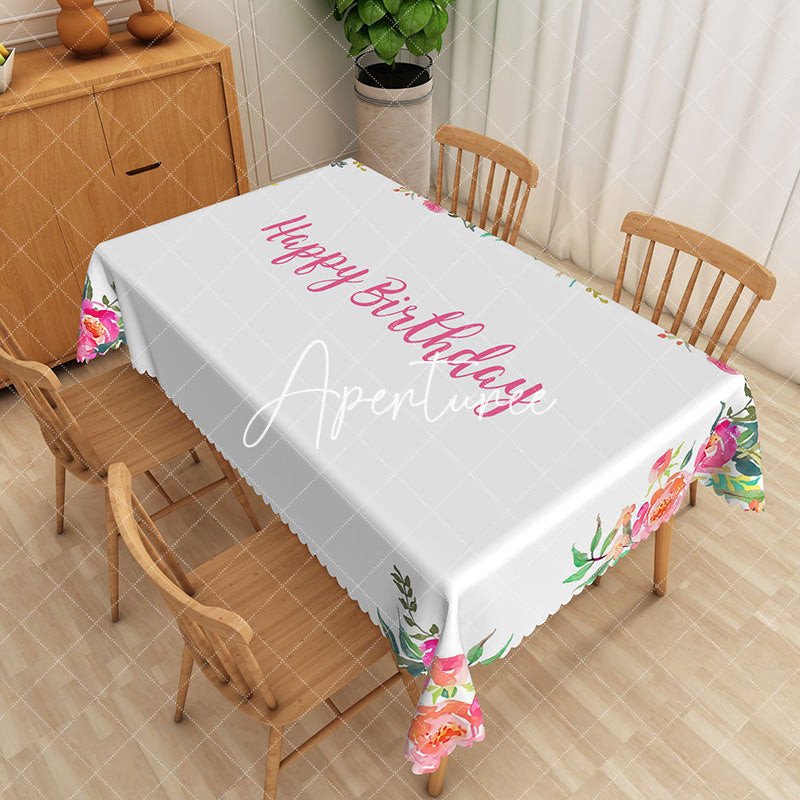 Aperturee - Aperturee Pink Happy Birthday Party Rectangular Tablecloth