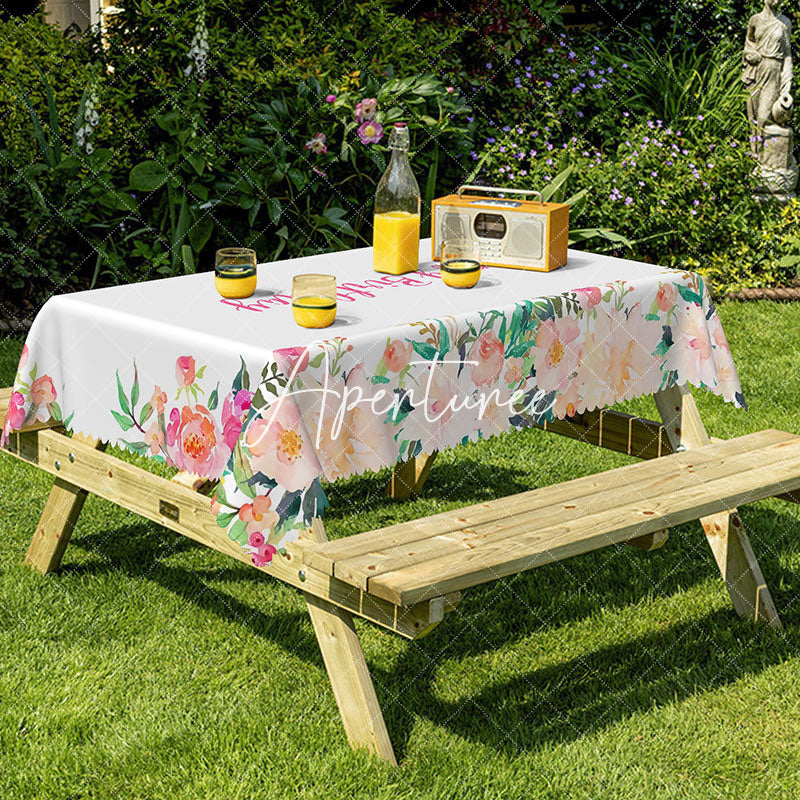 Aperturee - Aperturee Pink Happy Birthday Party Rectangular Tablecloth