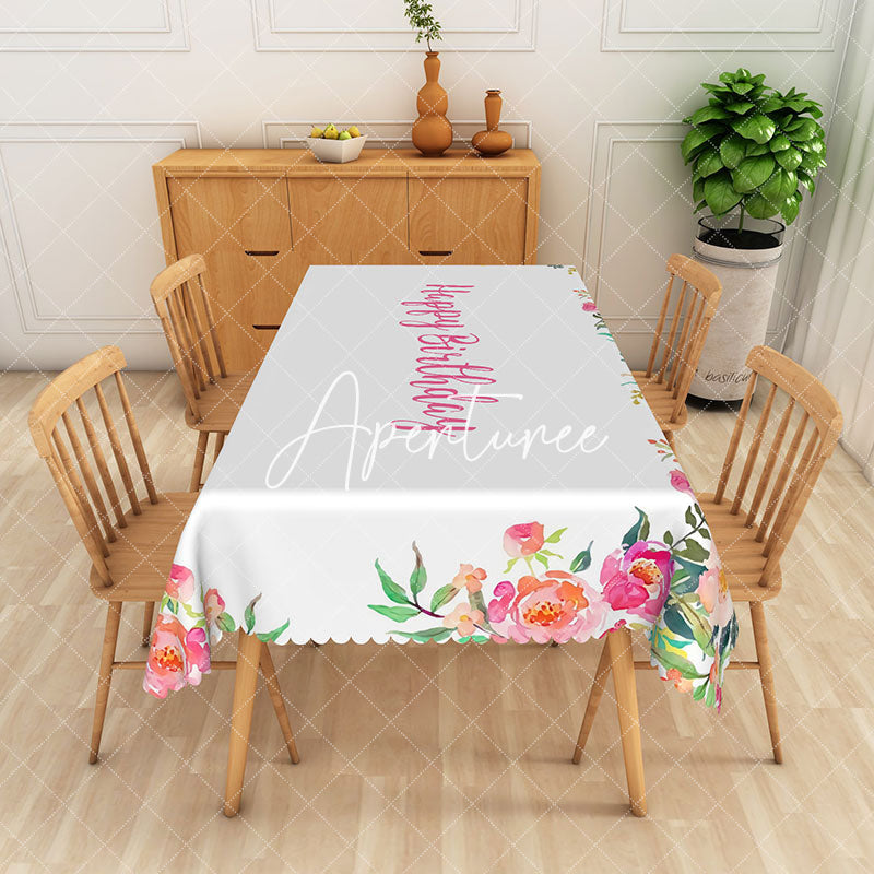 Aperturee - Aperturee Pink Happy Birthday Party Rectangular Tablecloth