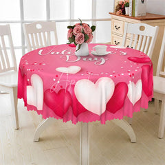 Aperturee - Aperturee Pink Happy Valentines Day Round Tablecloth White Red Heart Love Pattern Table Cover for Party