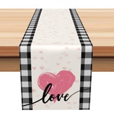 Aperturee - Aperturee Pink Heart Black Plaid Valentines Day Table Runner