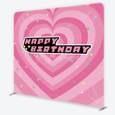 Aperturee - Aperturee Pink Heart Happy Birthday Square Double-Sided Backdrop Sweet Festive Celebration Party Decor