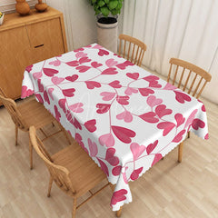 Aperturee - Aperturee Pink Heart Leaf Rectangle Tablecloth Botanical Love Vine Table Cover Sweet Valentine Day Home Decor