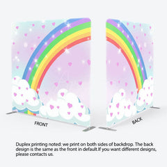 Aperturee - Aperturee Pink Heart Rainbow Cloud Birthday Pillow Case Backdrop