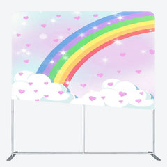 Aperturee - Aperturee Pink Heart Rainbow Cloud Birthday Pillow Case Backdrop