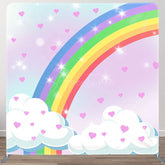 Aperturee - Aperturee Pink Heart Rainbow Cloud Birthday Pillow Case Backdrop