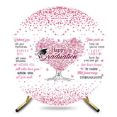 Aperturee - Aperturee Pink Hearts Tree Round Happy Graduation Backdrop