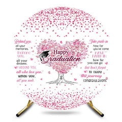 Aperturee - Aperturee Pink Hearts Tree Round Happy Graduation Backdrop