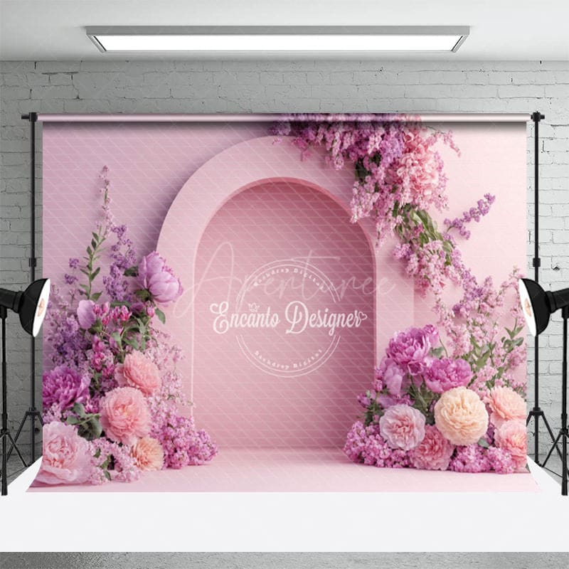 Aperturee - Aperturee Pink Hollow Arch Wall Floral Wedding Combo Set Backdrop