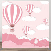 Aperturee - Aperturee Pink Hot Air Balloons Cloud Pillow Case Backdrop