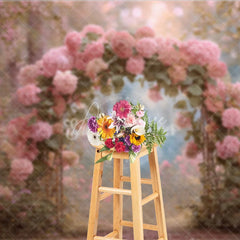 Aperturee - Aperturee Pink Hydrangea Floral Arch Backdrop Enchanted Forest Wedding Magical Garden Bridal Shower Photo Prop
