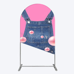 Aperturee - Aperturee Pink Jeans With Pearl Cartoon Birthday Arch Backdrop