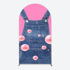 Aperturee - Aperturee Pink Jeans With Pearl Cartoon Birthday Arch Backdrop
