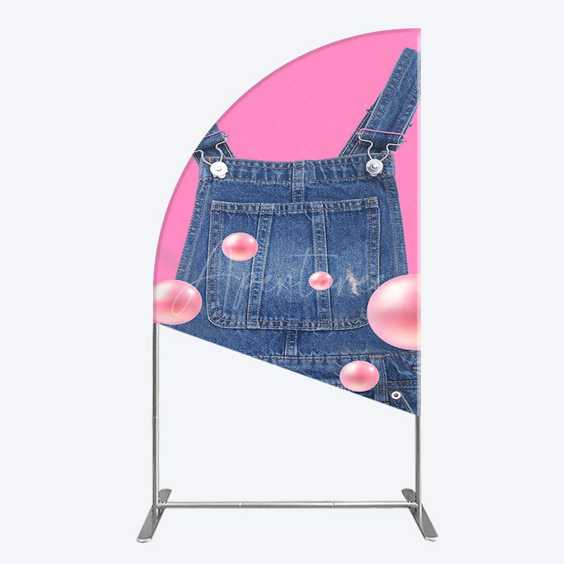 Aperturee - Aperturee Pink Jeans With Pearl Cartoon Birthday Half Moon Arch Backdrop