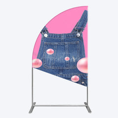 Aperturee - Aperturee Pink Jeans With Pearl Cartoon Birthday Half Moon Arch Backdrop