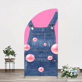 Aperturee - Aperturee Pink Jeans With Pearl Cartoon Birthday Half Moon Arch Backdrop