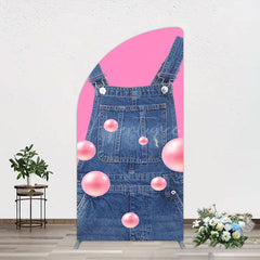 Aperturee - Aperturee Pink Jeans With Pearl Cartoon Birthday Half Moon Arch Backdrop