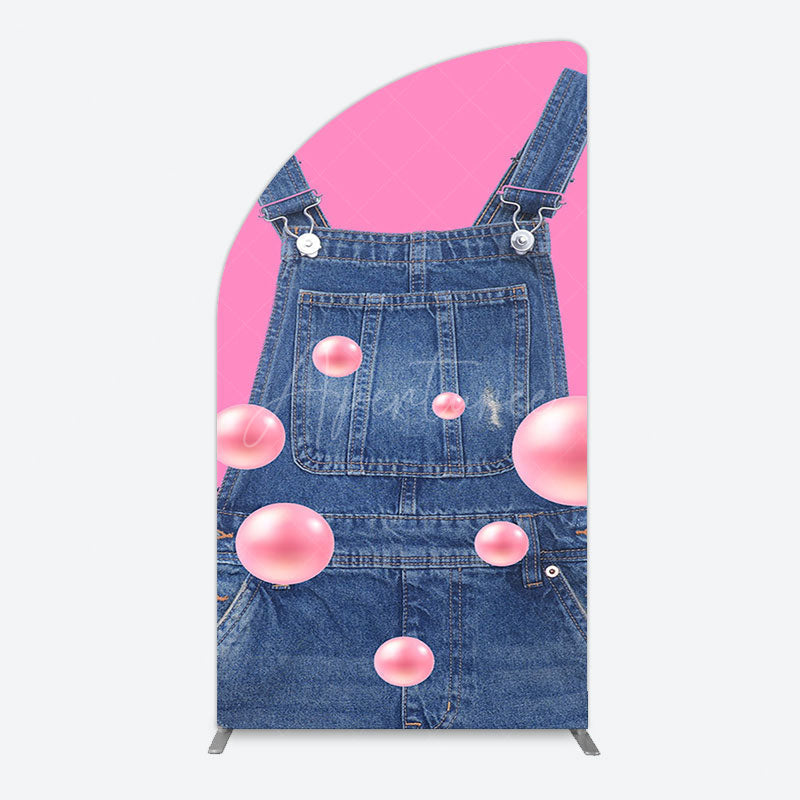 Aperturee - Aperturee Pink Jeans With Pearl Cartoon Birthday Half Moon Arch Backdrop