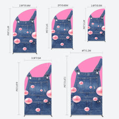 Aperturee - Aperturee Pink Jeans With Pearl Cartoon Birthday Half Moon Arch Backdrop