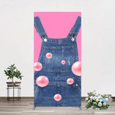 Aperturee - Aperturee Pink Jeans With Pearl Cartoon Birthday Rectangle Backdrop