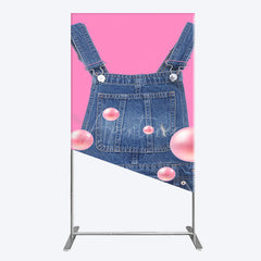 Aperturee - Aperturee Pink Jeans With Pearl Cartoon Birthday Rectangle Backdrop