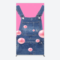 Aperturee - Aperturee Pink Jeans With Pearl Cartoon Birthday Rectangle Backdrop