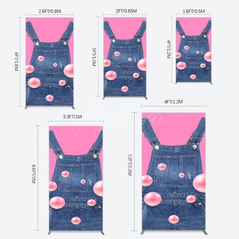 Aperturee - Aperturee Pink Jeans With Pearl Cartoon Birthday Rectangle Backdrop