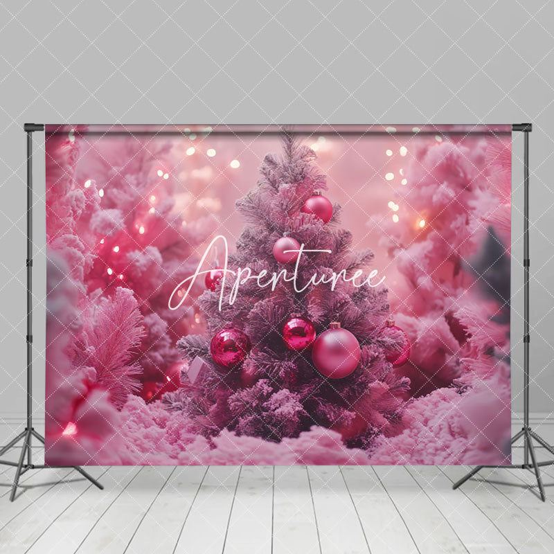 Aperturee - Aperturee Pink Lighted Xmas Tree Bells Christmas Vibe Backdrop