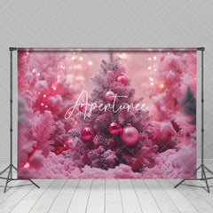 Aperturee - Aperturee Pink Lighted Xmas Tree Bells Christmas Vibe Backdrop