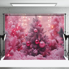 Aperturee - Aperturee Pink Lighted Xmas Tree Bells Christmas Vibe Backdrop