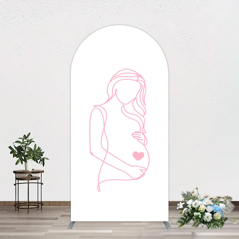 Aperturee - Aperturee Pink Lined Pregnant Woman Baby Shower Arch Backdrop