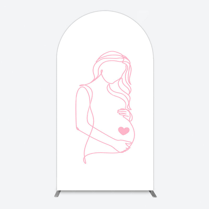 Aperturee - Aperturee Pink Lined Pregnant Woman Baby Shower Arch Backdrop