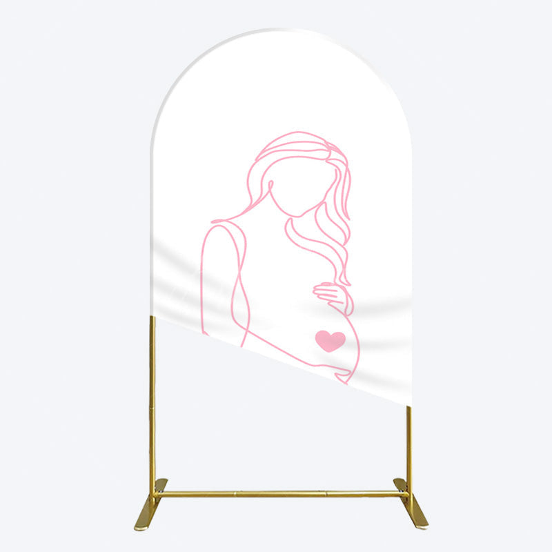 Aperturee - Aperturee Pink Lined Pregnant Woman Baby Shower Arch Backdrop