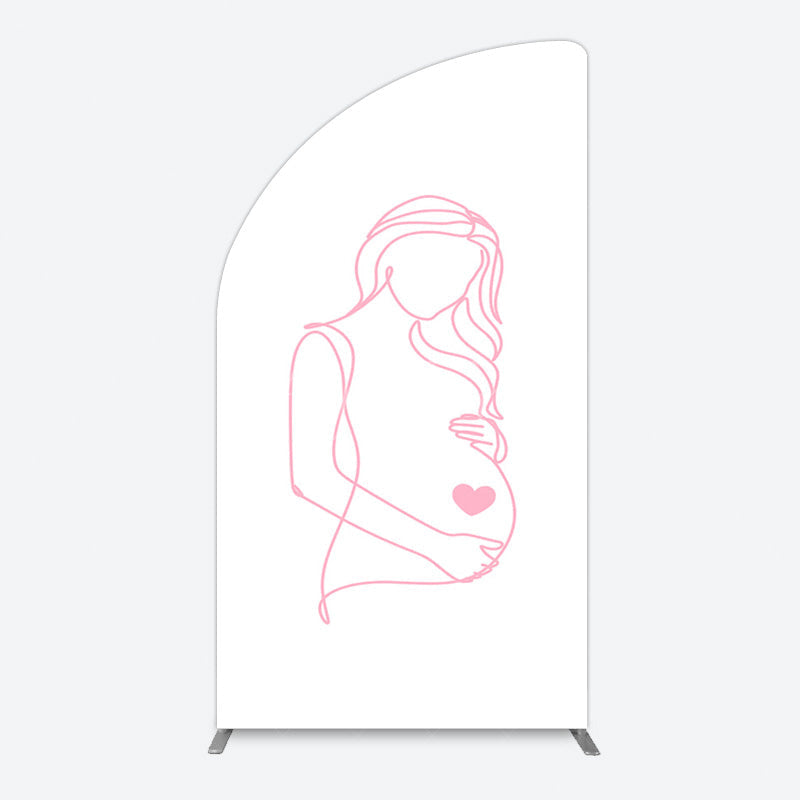 Aperturee - Aperturee Pink Lined Pregnant Woman Baby Shower Half Moon Arch Backdrop