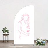 Aperturee - Aperturee Pink Lined Pregnant Woman Baby Shower Half Moon Arch Backdrop