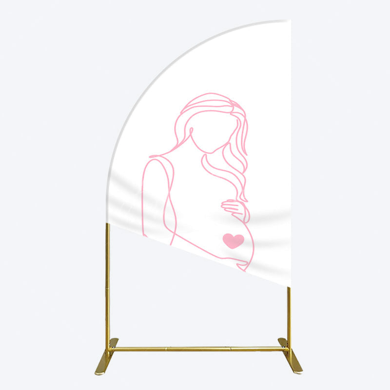 Aperturee - Aperturee Pink Lined Pregnant Woman Baby Shower Half Moon Arch Backdrop