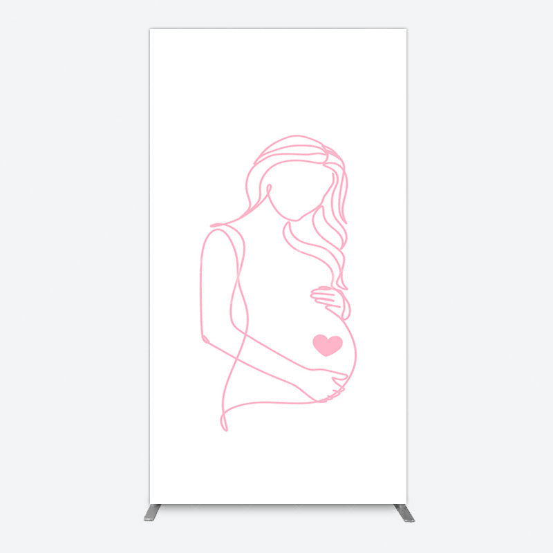 Aperturee - Aperturee Pink Lined Pregnant Woman Baby Shower Rectangle Backdrop