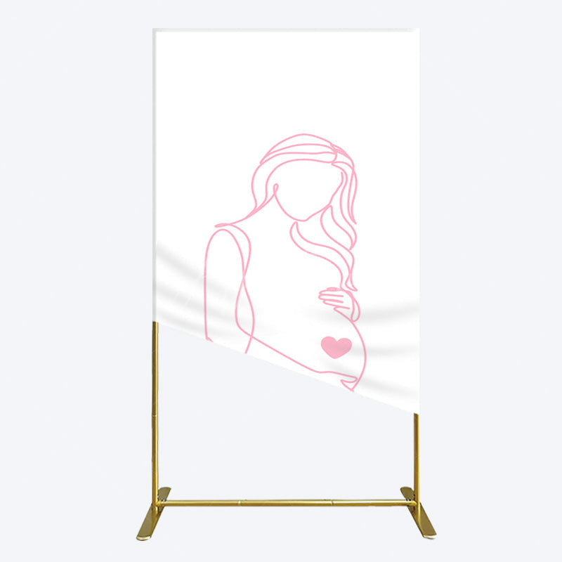 Aperturee - Aperturee Pink Lined Pregnant Woman Baby Shower Rectangle Backdrop