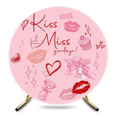 Aperturee - Aperturee Pink Lip Kiss Miss Goodbye Round Bridal Shower Backdrop