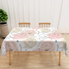 Aperturee - Aperturee Pink Lotus Flower Tablecloth on White for Zen Yoga or Serene Botanical Themed Dining Decor