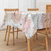 Aperturee - Aperturee Pink Lotus Flower Tablecloth on White for Zen Yoga or Serene Botanical Themed Dining Decor