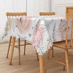 Aperturee - Aperturee Pink Lotus Flower Tablecloth on White for Zen Yoga or Serene Botanical Themed Dining Decor