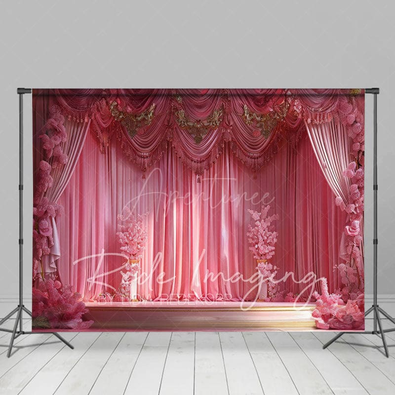 Aperturee - Aperturee Pink Luxury Ballroom Stage Wedding Photo Backdrop