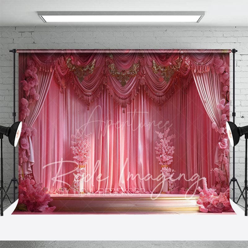 Aperturee - Aperturee Pink Luxury Ballroom Stage Wedding Photo Backdrop