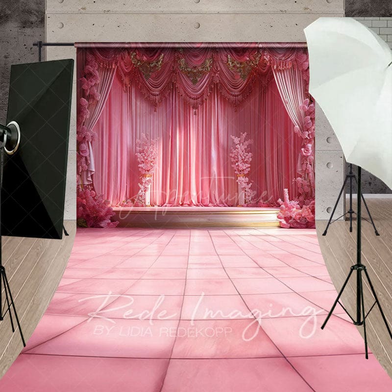 Aperturee - Aperturee Pink Luxury Ballroom Stage Wedding Sweep Backdrop