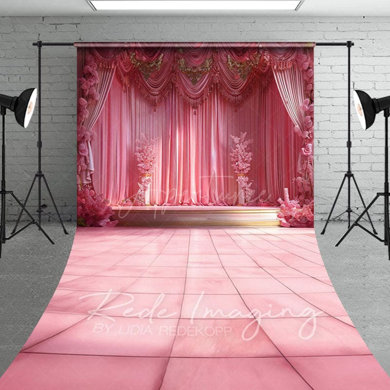 Aperturee - Aperturee Pink Luxury Ballroom Stage Wedding Sweep Backdrop