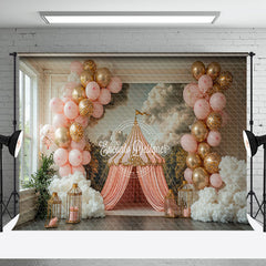 Aperturee - Aperturee Pink Luxury Tent Mural Balloons Cake Smash Backdrop